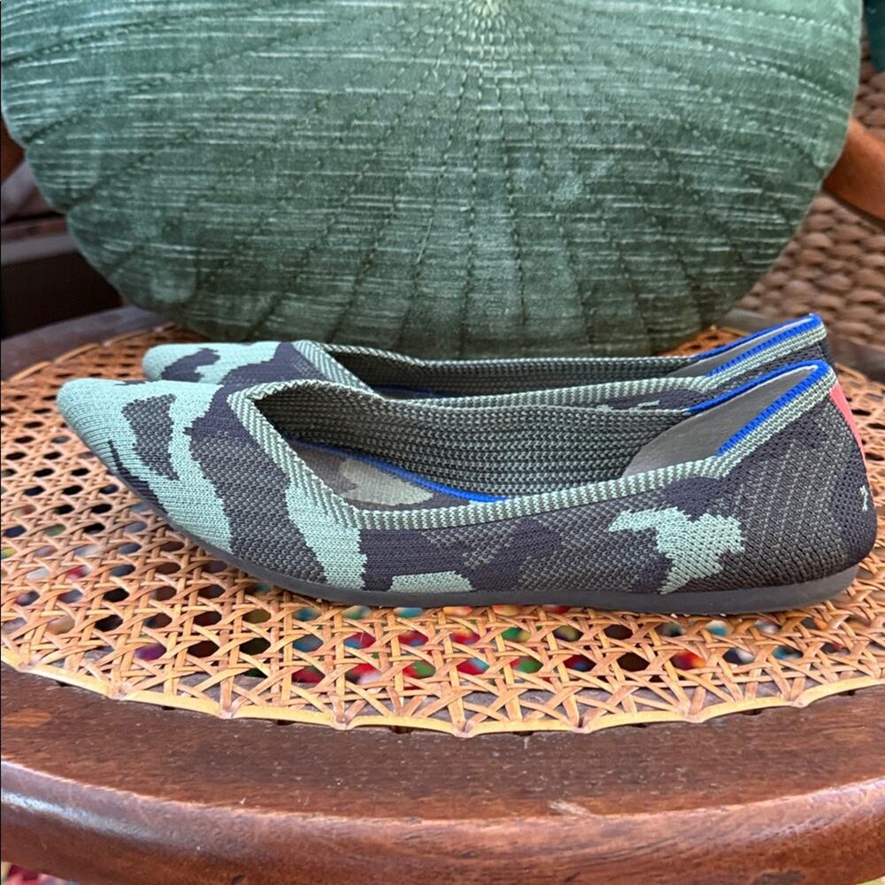 Rothy’s The Point Olive Green Camo Knit Ballet Flats